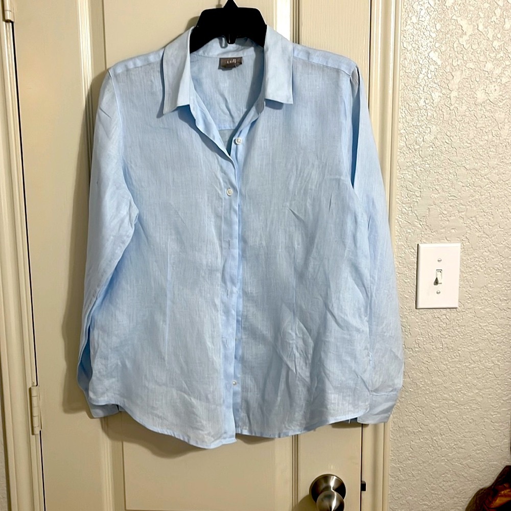 J. Jill Blue Casual Button Down Shirt Lightweight Classic
